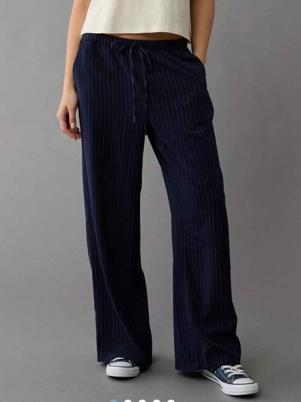 ❤️‍🩹 American Eagle Low Rise Pull On Poppy Trouser Wide-Leg Stripe Pants Navy S